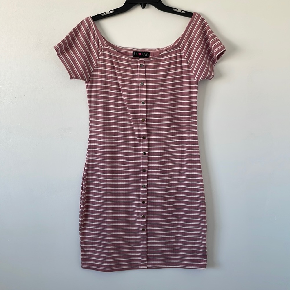 Mauve and White Striped Mini Dress